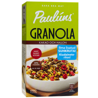 Мюсли с какао и малиной Pauluns Granola kakao ja vaarika 450г