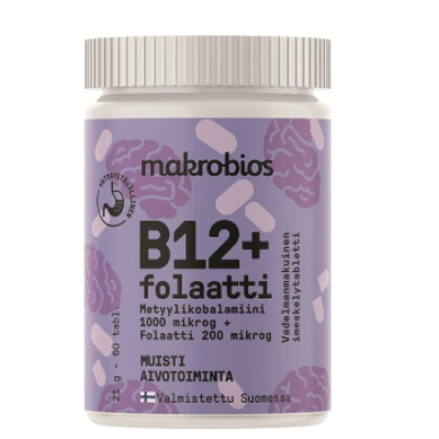 Витаминный препарат Makrobios B12 +фолиевая кислота 60 таблеток по 21г со вкусом малины