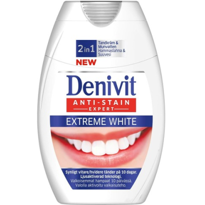 Зубная паста + жидкость для полоскания рта Denivit  2In1 Extreme White 75мл