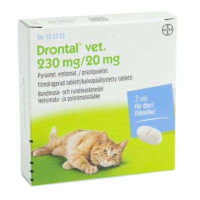 Препарат для выведения круглых и ленточных червей у кошек DRONTAL VET 230мг/20мг 2шт