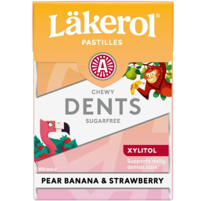 Пастилки с ксилитом Lakerol Dents Pear-Banana & Strawberry Ksylitolipastilli 85г