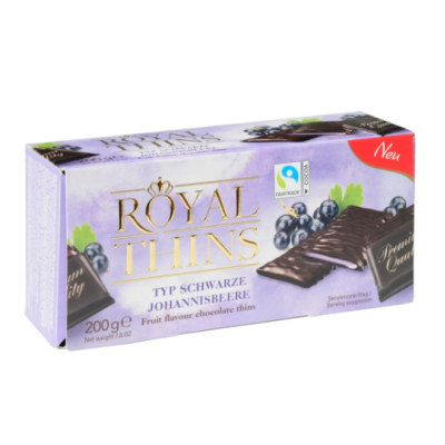 Шоколадные пластинки с черной смородиной Royal Thins 200г