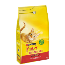 Сухой корм для взрослых кошек Friskies Adult Nautaa, Kanaa Ja Maksaa 4кг говядина курица и печень