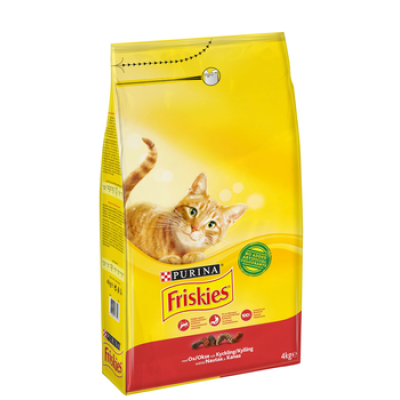 Сухой корм для взрослых кошек Friskies Adult Nautaa, Kanaa Ja Maksaa 4кг говядина курица и печень