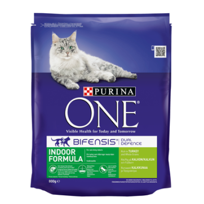 Полноценный корм для кошек Purina One Indoor 800г индейка и зерновые