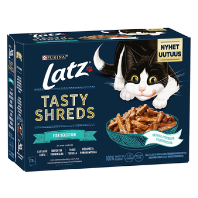 Влажный корм для кошек LATZ Tasty Shreds Fish Selection 12x80г