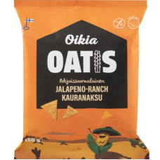 Овсяные чипсы Oikia Oatis Jalapeno-ranch kauranaksu 150г со вкусом помидоров, лука, чеснока и халапеньо