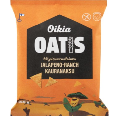 Овсяные чипсы Oikia Oatis Jalapeno-ranch kauranaksu 150г со вкусом помидоров, лука, чеснока и халапеньо