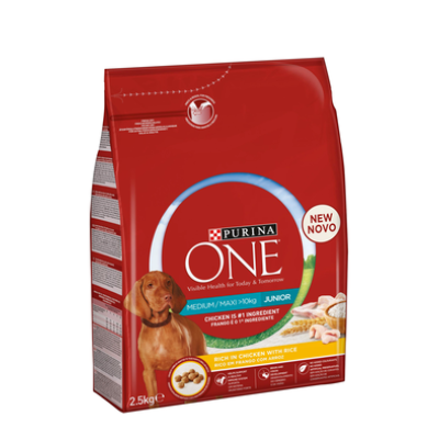 Полноценный корм для щенят Purina ONE 2,5 кг Medium / Maxi Junior курица рис