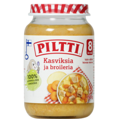 Овощное пюре Piltti Kasviksia Ja Broileria с курицей 190 г с 8 месяцев