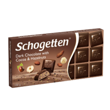 Плиточный шоколад  Schogetten Dark Chocolate with Cocoa & Hazelnuts 100г