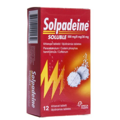 Таблетки обезболивающие SOLPADEINE SOLUBLE KIHISEV TBL 500MG+8MG+30MG 12шт