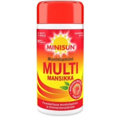 Поливитамины MINISUN MONIVITAMIINI MULTI MANSIKKA  90 шт  со вкусом клубники