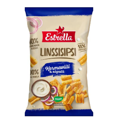 Чипсы Estrella Linssisipsi Kermaviili & Sipuli из чечевицы со сливками и луком 110 г