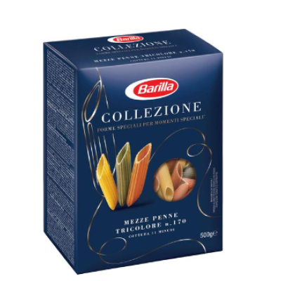 Паста Barilla Mezze Penne Tricolore из твердых сортов пшеницы с помидорами и шпинатом 500г