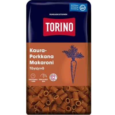 Овсяно-морковные макароны из непросеянной муки Torino Kaura-Porkkana Makaroni 380г