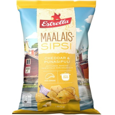 Чипсы Estrella Maalaissipsi Cheddar & Punasipuli 180г сыр чеддер и красный лук