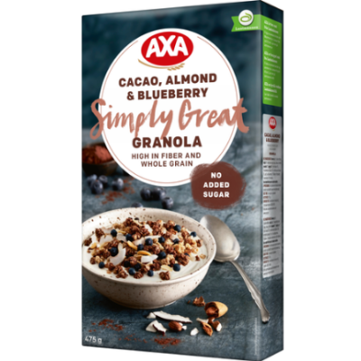 Каша AXA Granola Simply Great Какао, Миндаль и Черника 475 г