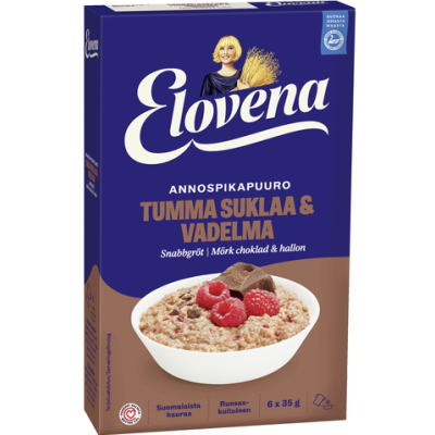 Каша быстрого приготовления Elovena Tumma Suklaa & Vadelma 210г 6х35г шоколад малина