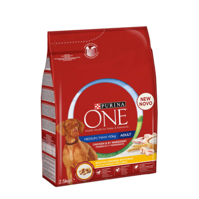 Полноценный корм для собак Purina ONE 2,5 кг Medium / Maxi Adult курица рис