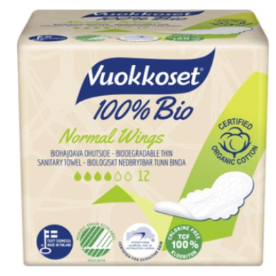 Прокладки гигиенические Vuokkoset 100% Bio Normal Wings 12 шт