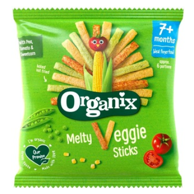 Органические кукурузные и рисовые палочки из гороха и помидоров Organix Melty Veggie Sticks 15 г от 7 месяцев