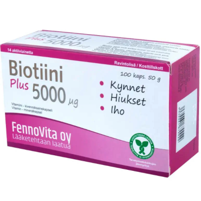 Витамины для волос и ногтей Fennovita Biotiini Plus 5000мг 100шт