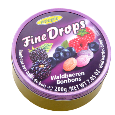 Леденцы Woogie Fine Drops Waldbeeren 200г лесные ягоды в ж/б