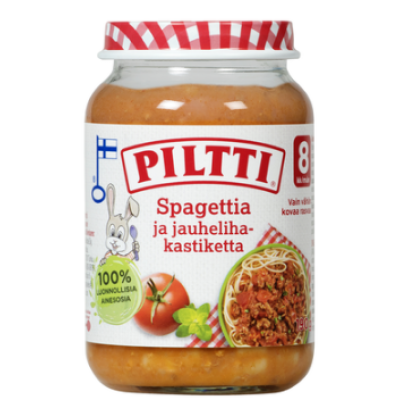 Спагетти с мясом и соусом Piltti Spagettia Ja Jauhelihakastiketta Lastenateria 190 г для детей 8 месяцев